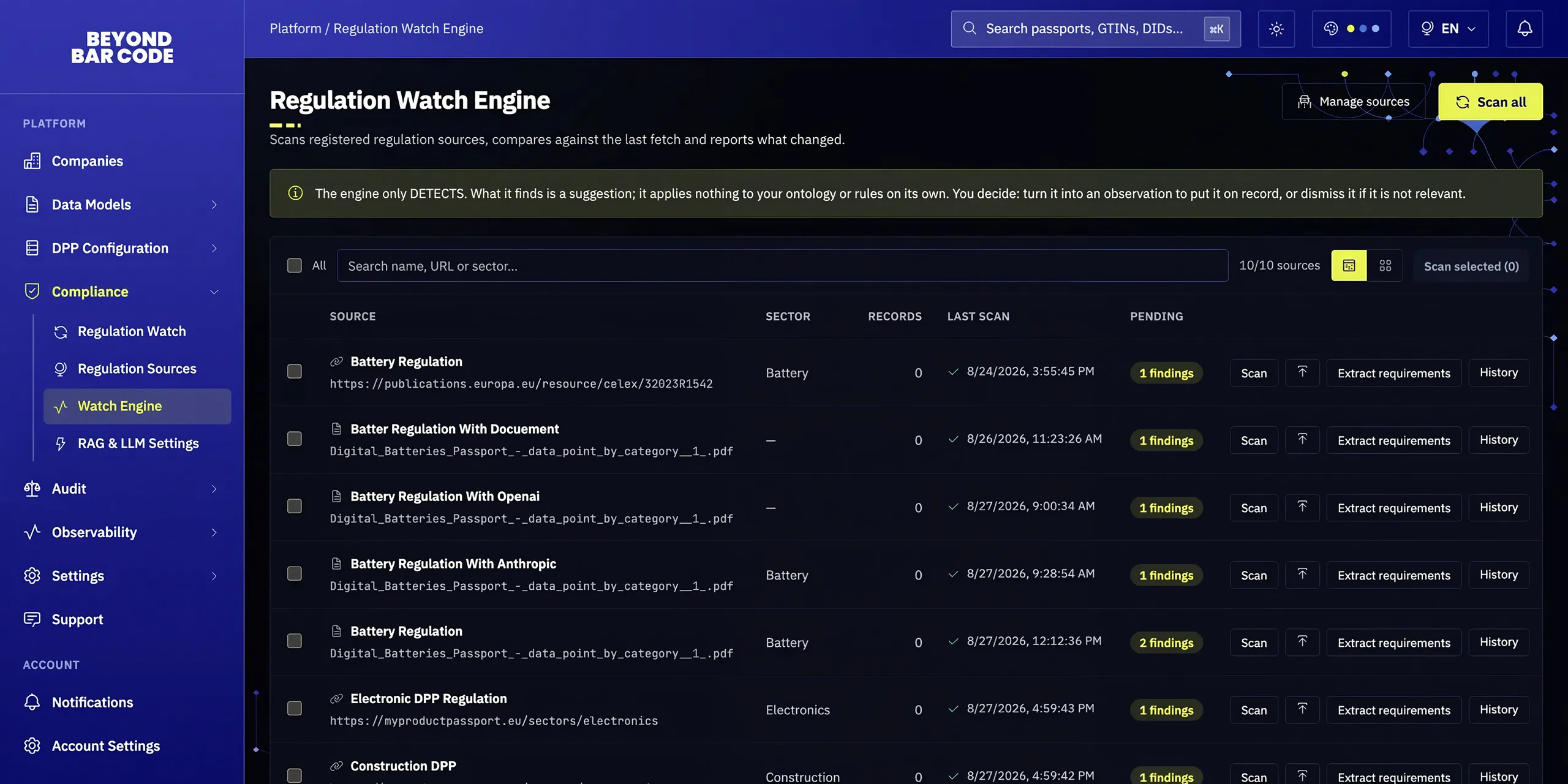 Regulation Watch engine