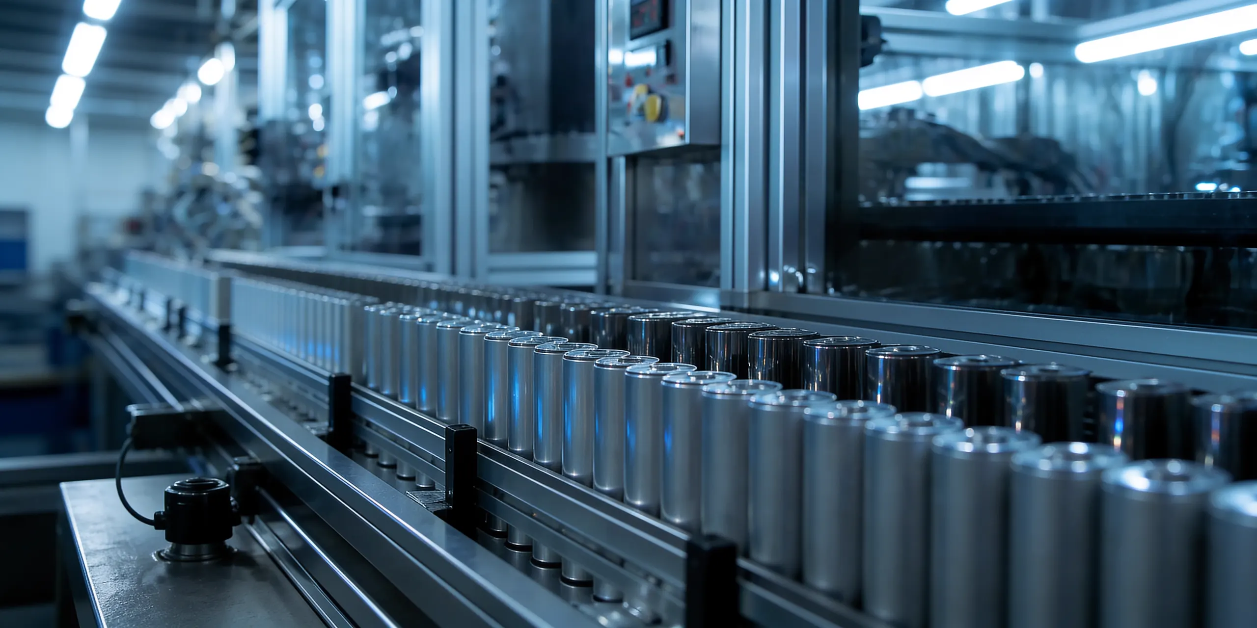 Battery cells on a gigafactory production line